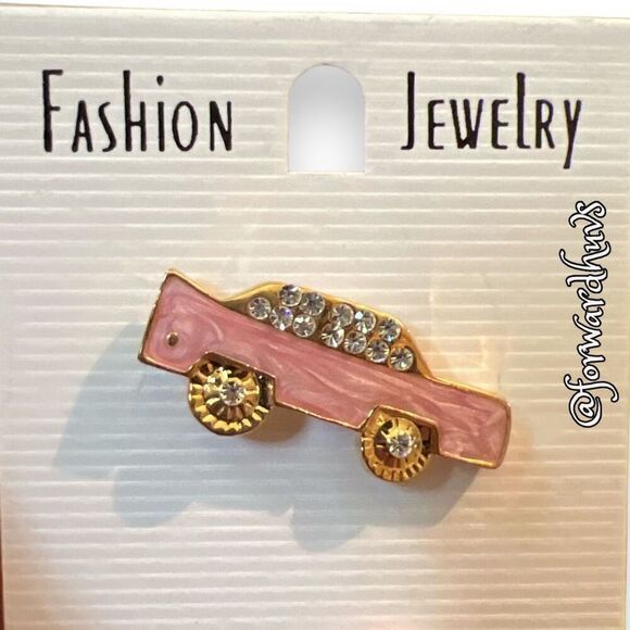 Bundle Sale 3 for $15 | Enamel Pink Car Brooch with Rhinestones - Picture 7 of 8